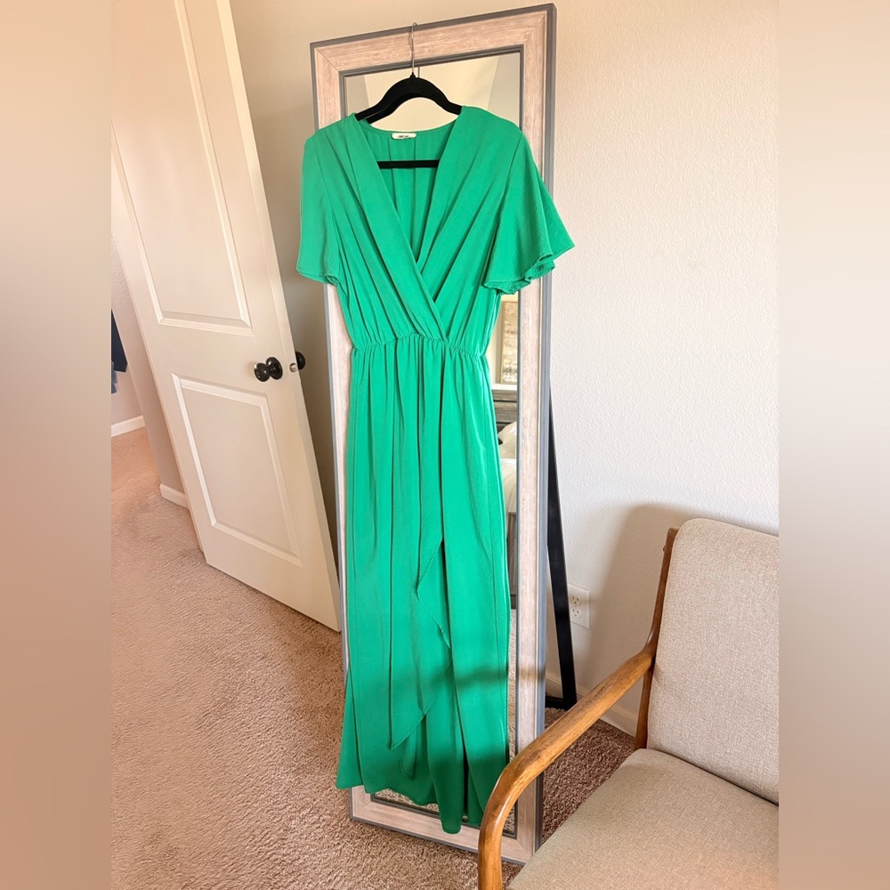 Teal high low flowy dress summer vacation